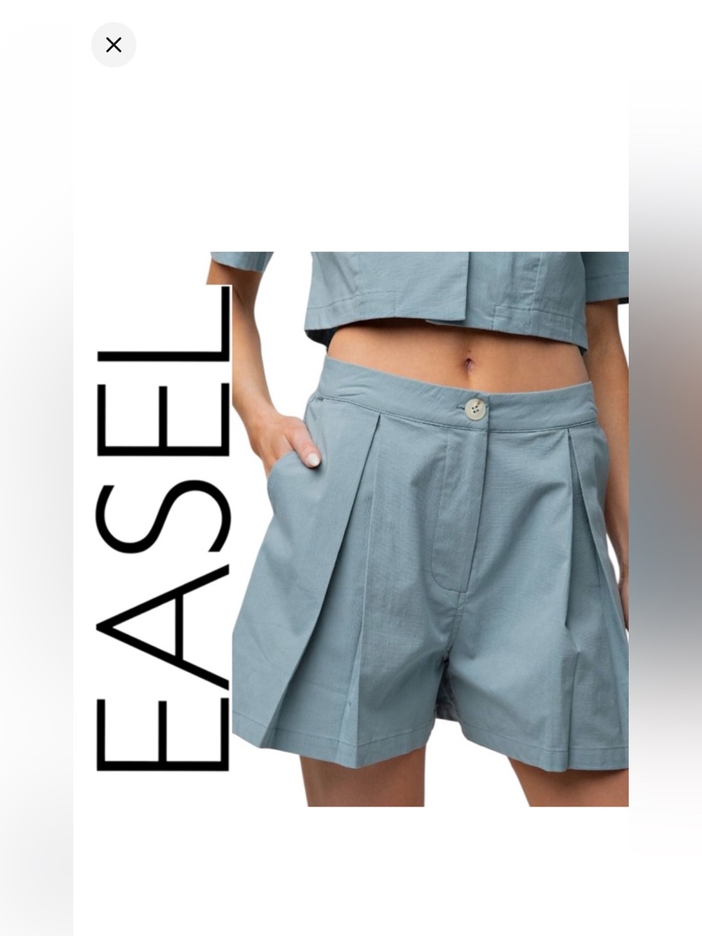 EASEL High-Rise Pleated Shorts in Slate Blue_NWT_Sz  L